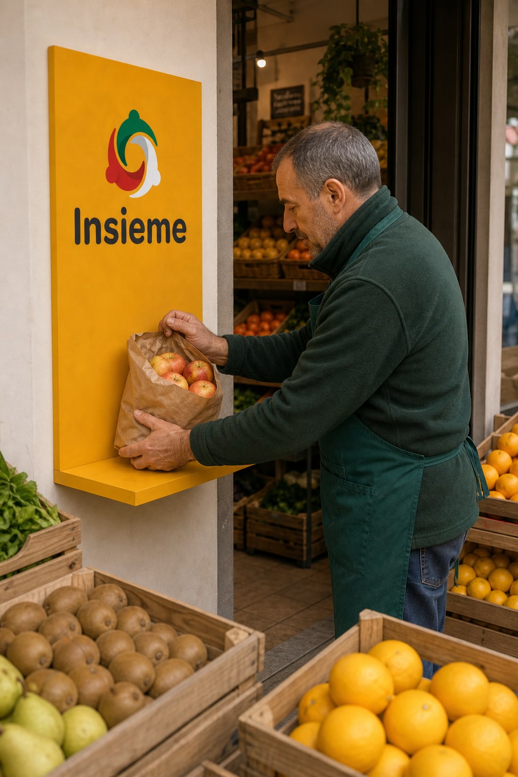 Il fruttaiolo lascia un chilo di mele sulla mensola Insieme